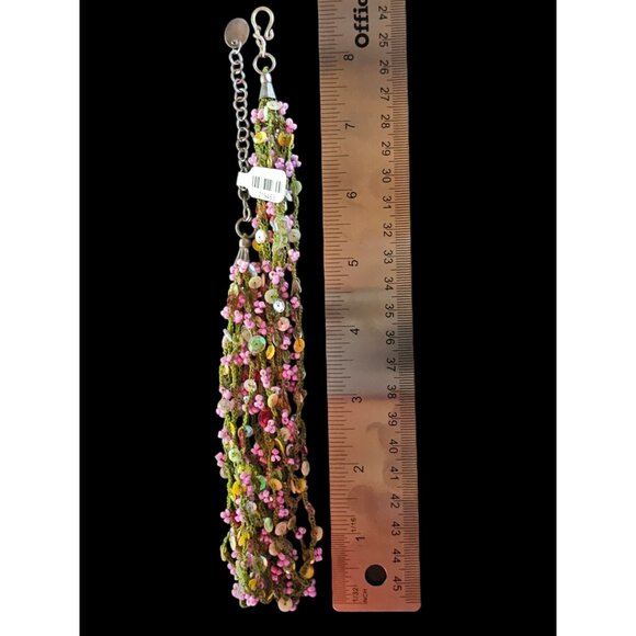Crochet Bead Pink/Green/Yellow Necklace - Picture 7 of 9